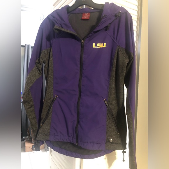 Colosseum Windbreaker LSU logo purple gray side Medium. Long arm & thumb hole - Picture 1 of 12